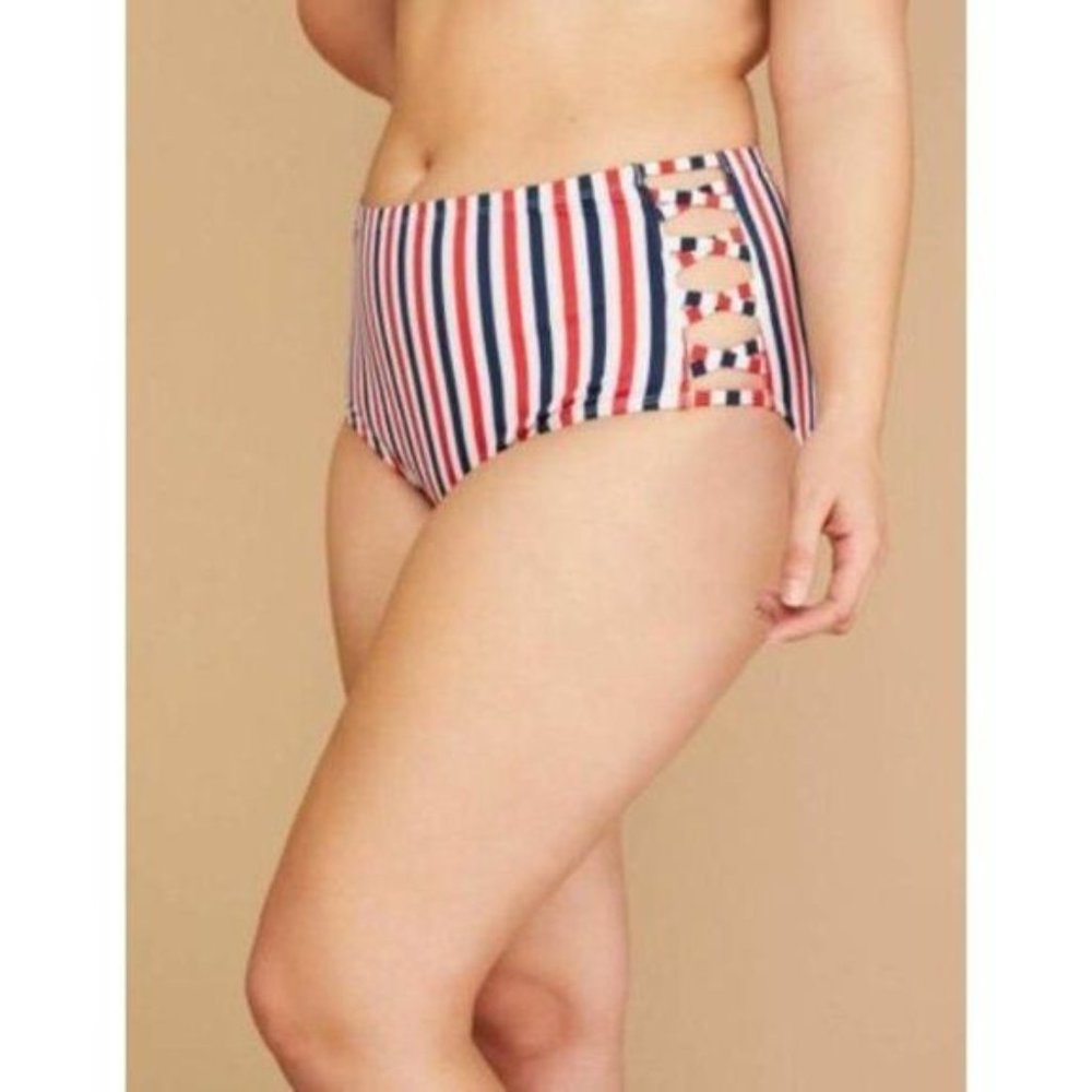 Lane Bryant Cacique Striped Swim Brief 22